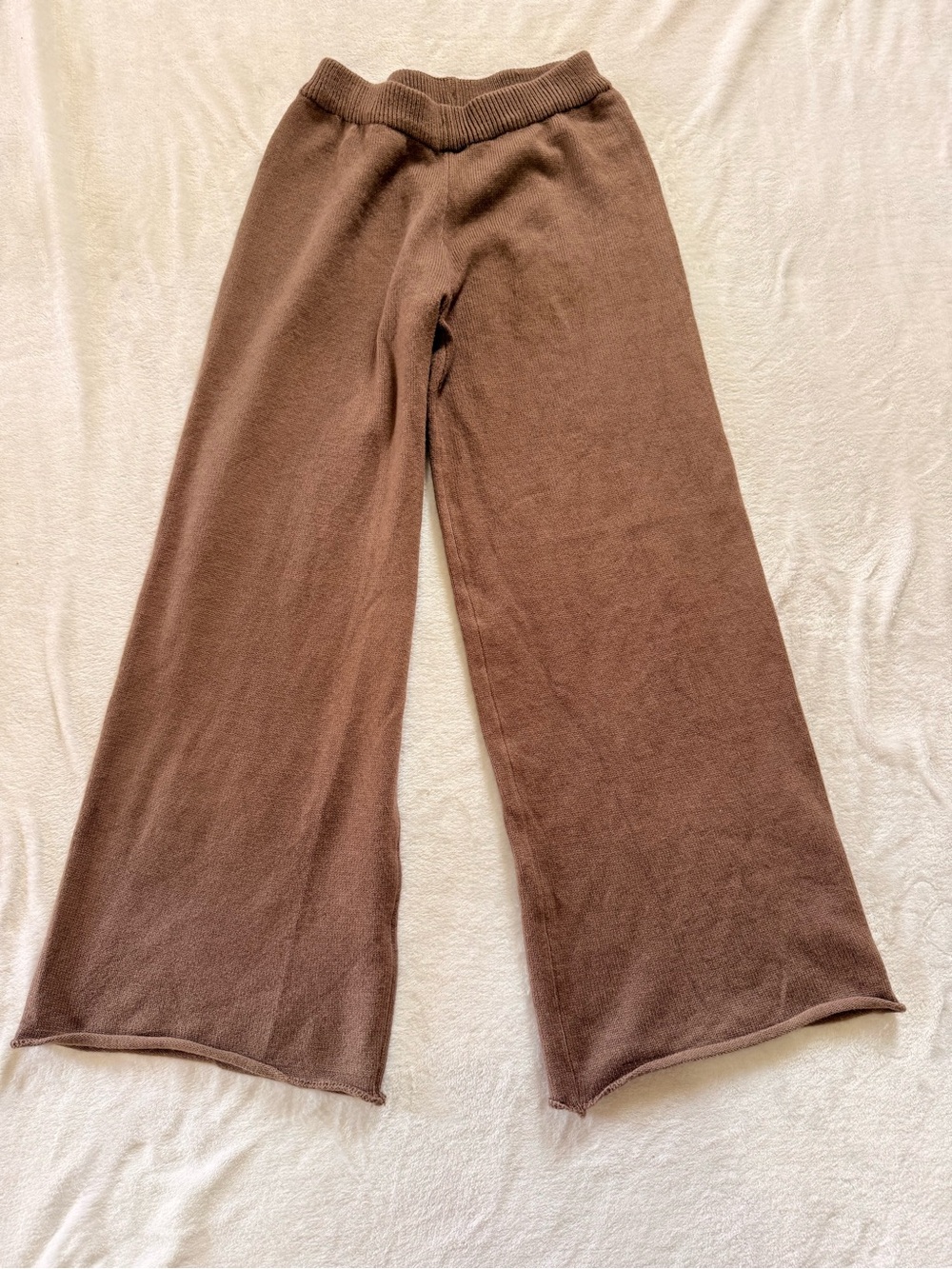 SHEIN Brown Wide-Leg Knit Lounge Pants